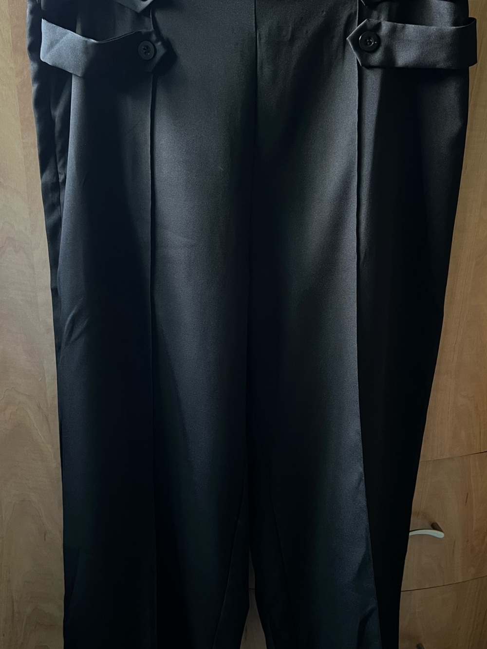 Black Wide-Leg Capris with Button Tab Waist